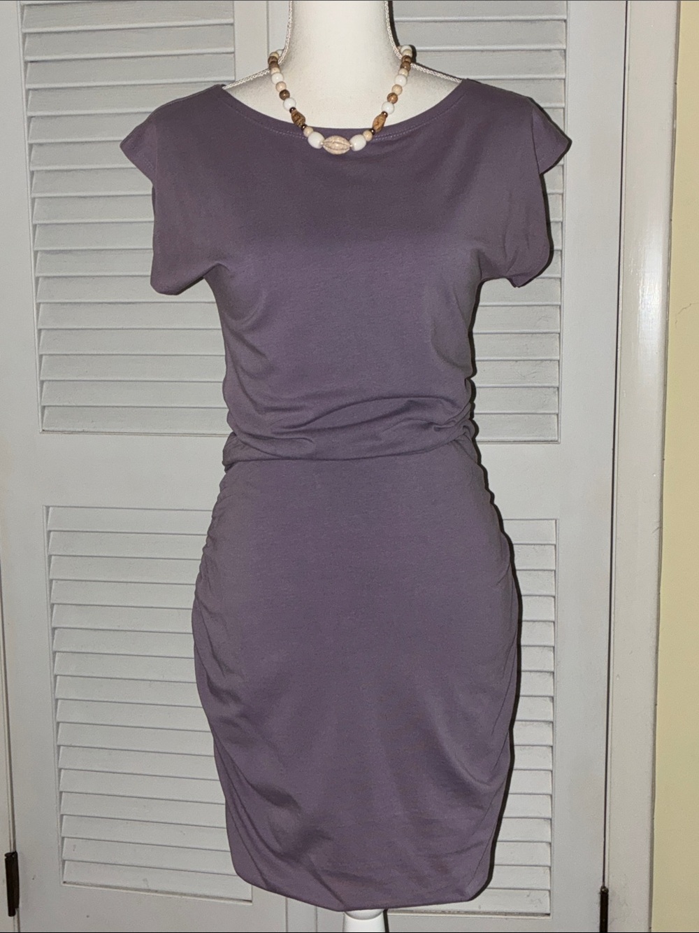 Classic Short Sleeve Ruched Purple Dress